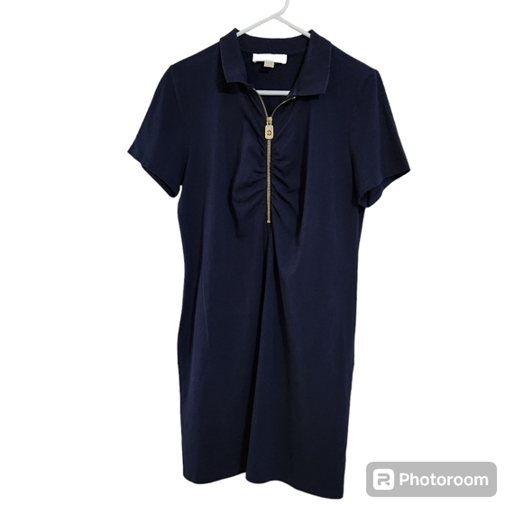 Michael Kors Navy Blue Cotton Dress 1/4 zip, sz L - Picture 1 of 4